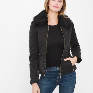 FAUX-FUR COLLAR QUILTED PUFFER JACKET